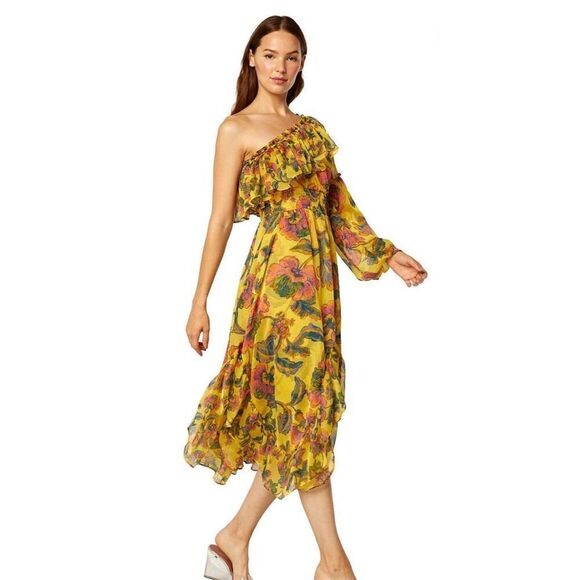 Misa Los Angeles Women's Asymmetric One Shoulder Floral Midi Dress Size M - Picture 3 of 6